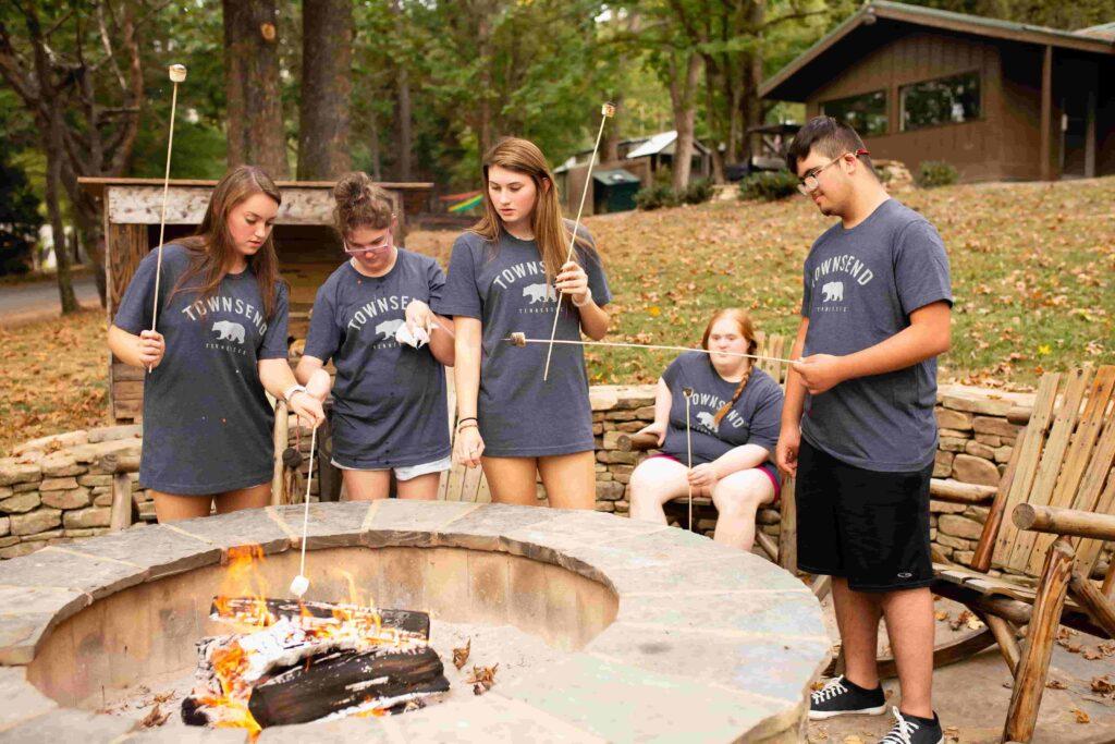 making s'mores at the fire pit in the Smokies